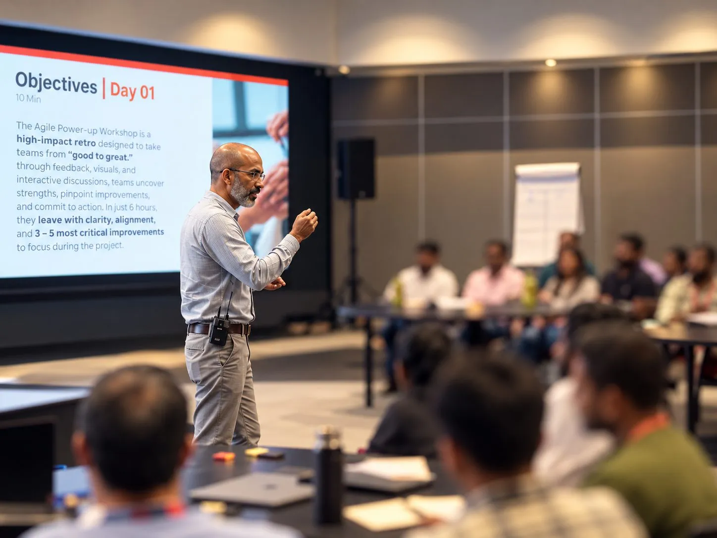 Niroshan Madampitige facilitating the Agile Power-up Workshop for a cross-functional team at Dialog Axiata